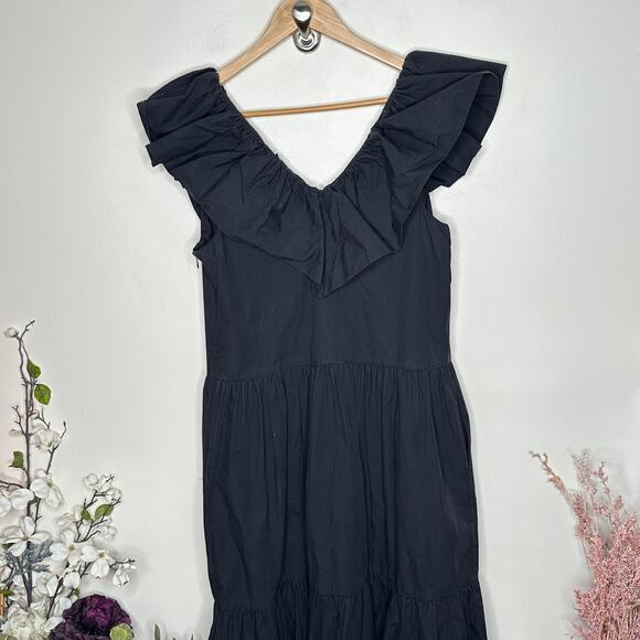 TUCKERNUCK x POMANDER PLACE Jo Ruffled Tiered Midi Dress Black Sz L {AA48} - Picture 4 of 7